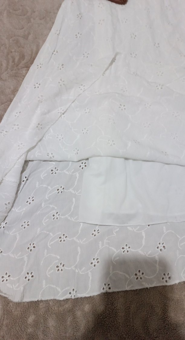 Nakışlı Beyaz Uzun Pamuklu Elbise - Görsel 4