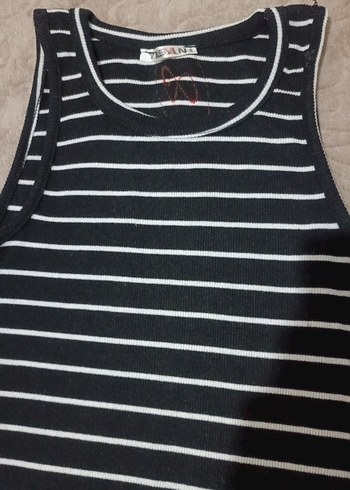 Siyah Beyaz Çizgili kısa kolsuz Elbise - Görsel 2