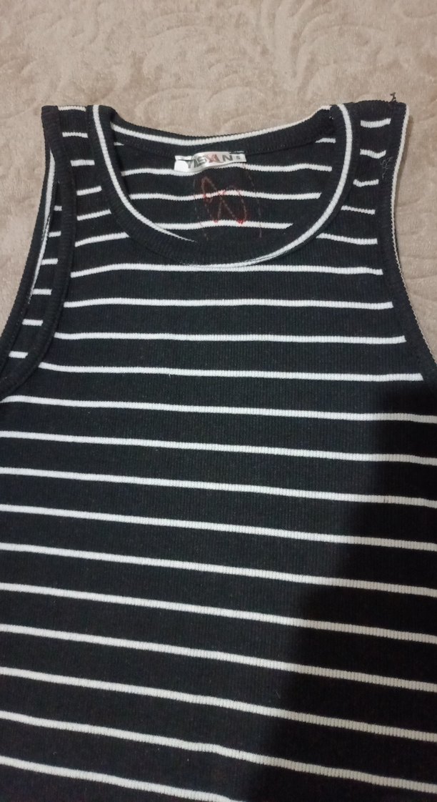 Siyah Beyaz Çizgili kısa kolsuz Elbise - Görsel 2