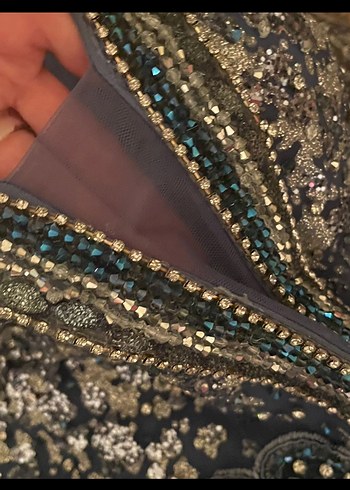 M 38 Payetli Lacivert Bohem Uzun Abiye Elbise - Görsel 2