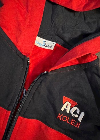 Açı koleji Kızıl Siyah Kapüşonlu Fermuarlı Sweatshirt - Görsel 2