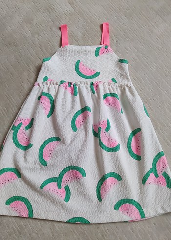 Karpuz Desenli Pembe Askılı Elbise