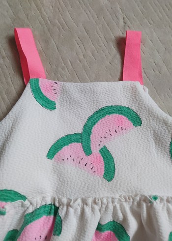 6 Yaş Beden pembe Renk Karpuz Desenli Pembe Askılı Elbise