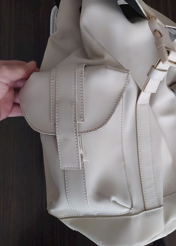 erkek Beyaz suni Deri Sırt Çantası - Görsel 6