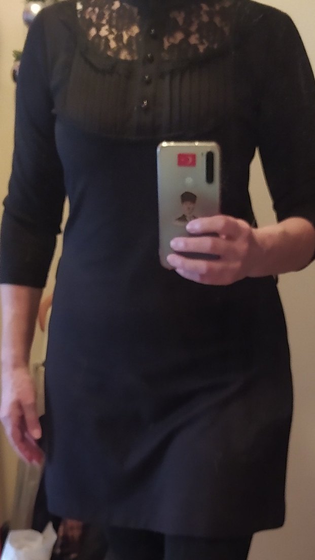 Düğmeli Siyah Midi Gotik Ofis Elbisesi - Görsel 4