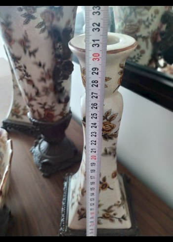 Beyaz Çiçek Desenli Dekoratif Vazo Seti - Görsel 8