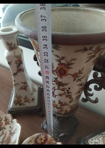 Beyaz Çiçek Desenli Dekoratif Vazo Seti - Görsel 2