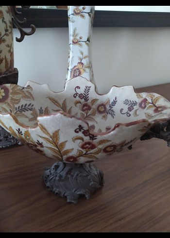 Beyaz Çiçek Desenli Dekoratif Vazo Seti - Görsel 7