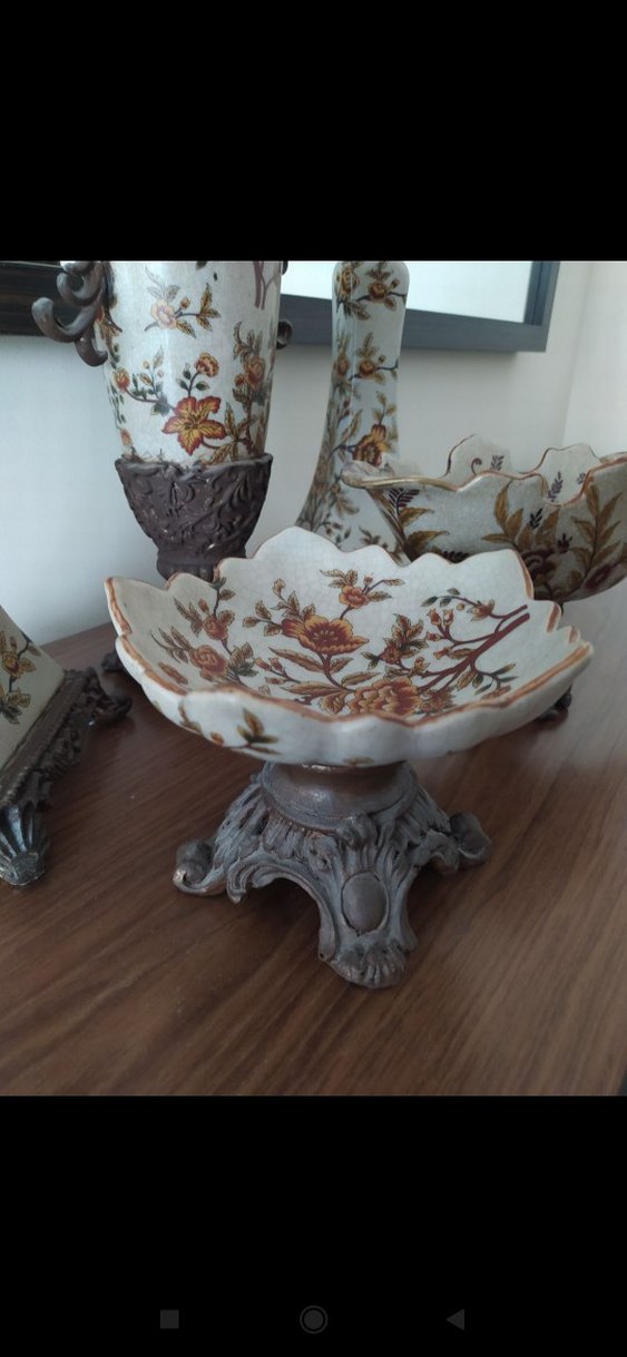 Beyaz Çiçek Desenli Dekoratif Vazo Seti - Görsel 5