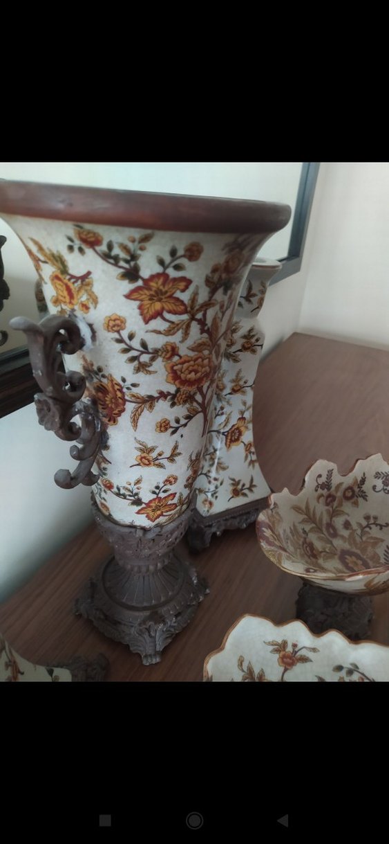 Beyaz Çiçek Desenli Dekoratif Vazo Seti - Görsel 3