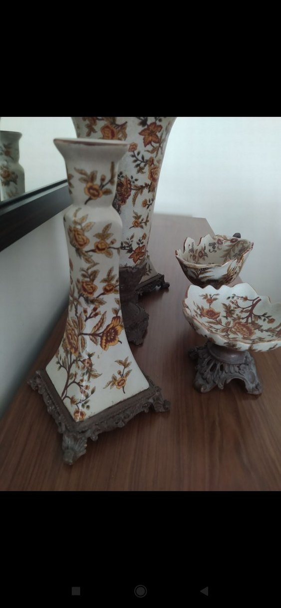 Beyaz Çiçek Desenli Dekoratif Vazo Seti - Görsel 4