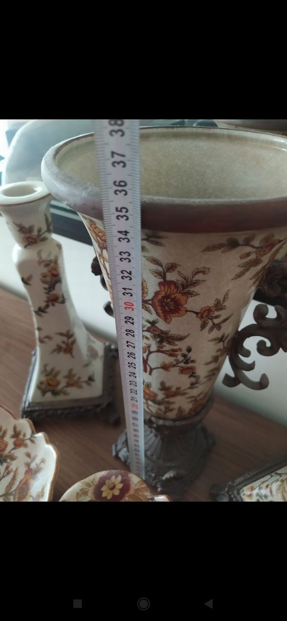 Beyaz Çiçek Desenli Dekoratif Vazo Seti - Görsel 2