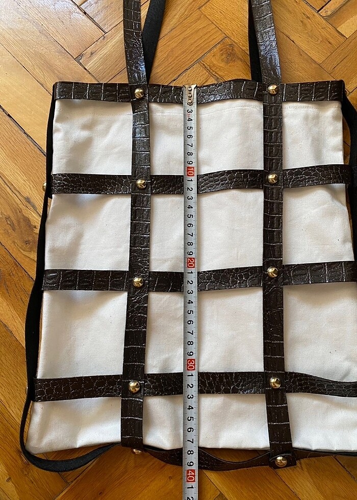 El yapımı suni deri keten bez çanta - Görsel 2