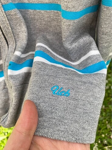 Benetton mavi beyaz gri çizgili triko hırka - Görsel 2