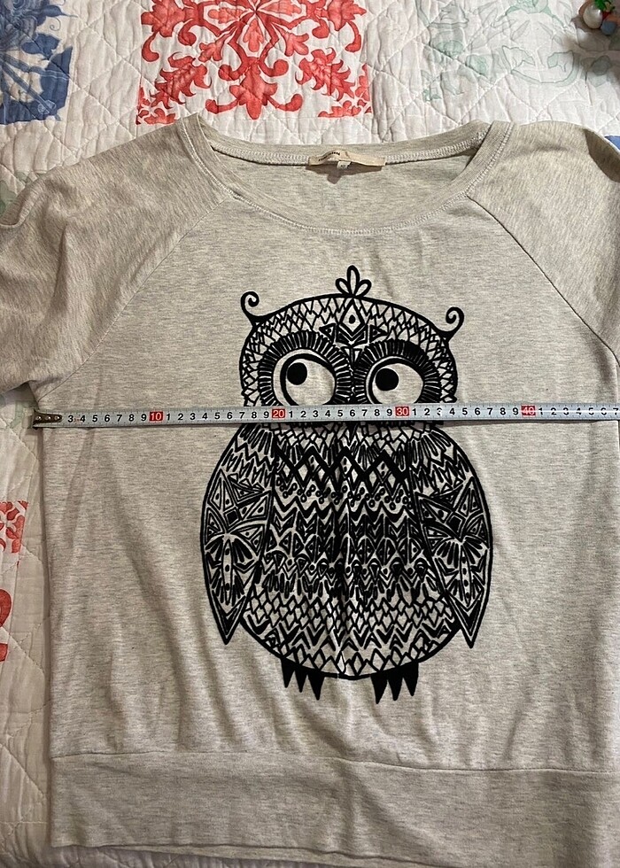 Kadife baykuş baskılı salaş sweatshirt - Görsel 4