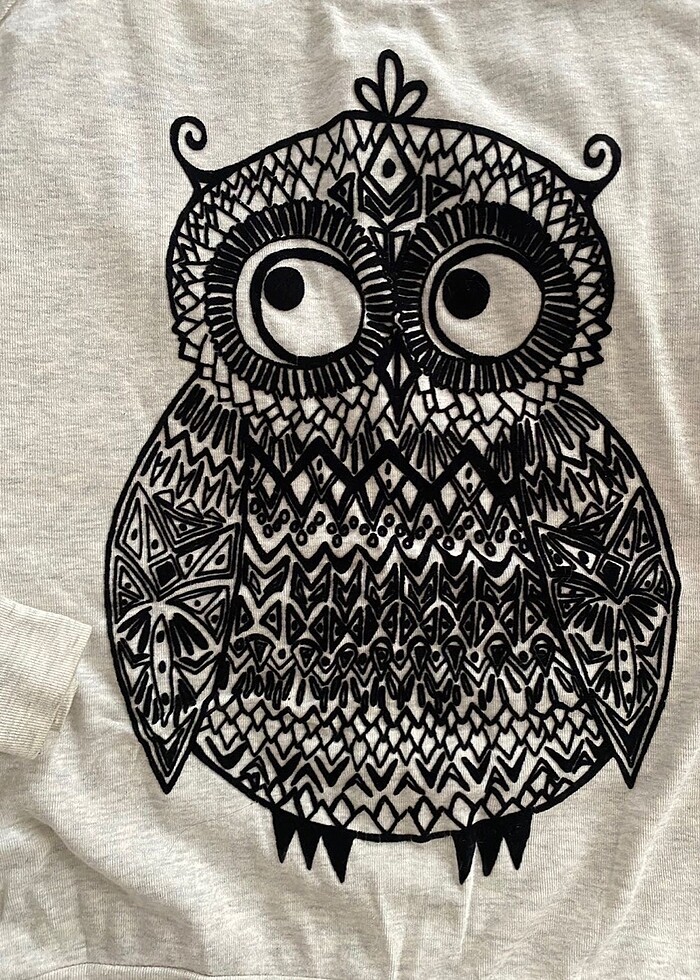 Kadife baykuş baskılı salaş sweatshirt - Görsel 3