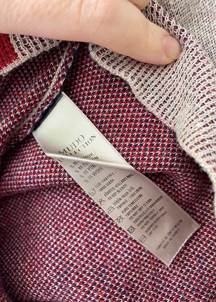 Kırmızı lacivert Çizgili yün içerikli kazak - Görsel 4