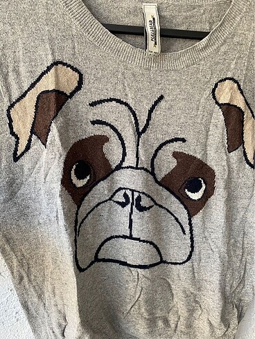 Buldog desenli pull and bear gri kazak - Görsel 3