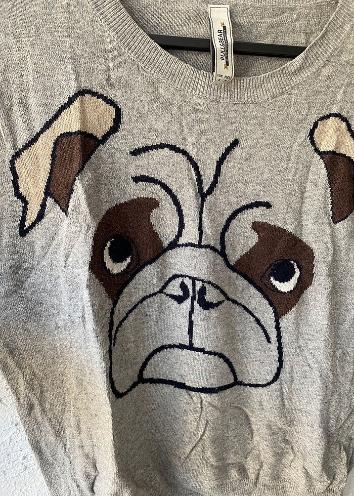 Buldog desenli pull and bear gri kazak - Görsel 3