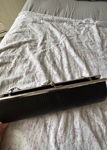 Beden Siyah Deri Kemerli Yılan Desenli Clutch Çanta