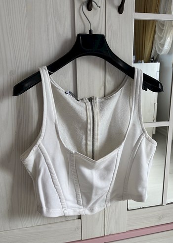 Beyaz V Yaka Fermuarlı Mini Büstiyer