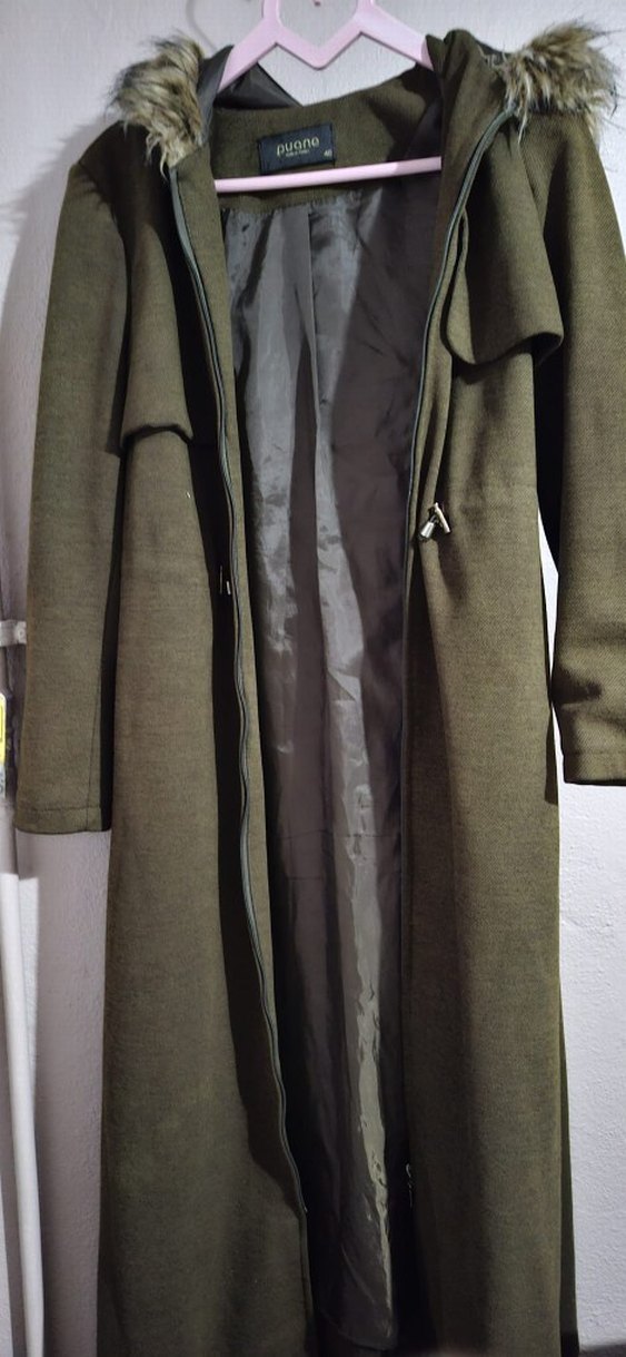 Kadın Haki Süet Fermuarlı Uzun Kaban - Görsel 2