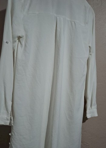 Beyaz Keten V Yakalı Uzun Kollu Gömlek - Görsel 2