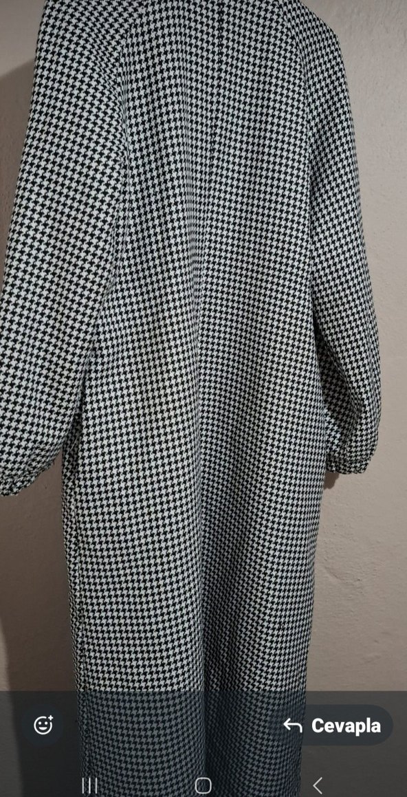 Düğmeli Gri Uzun Kadın Kaban - Görsel 3