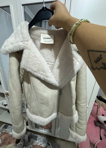 s Beden beyaz Renk Pull Bear Kürklü Bej Süet Kadın Ceket