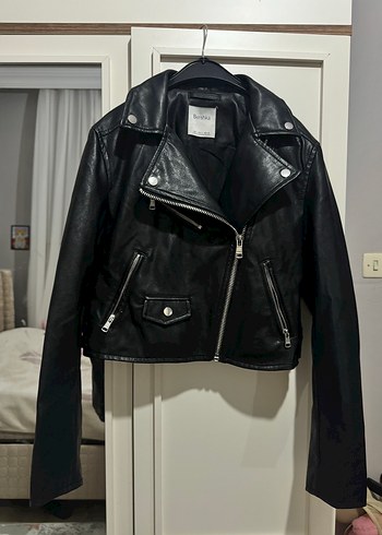 Bershka Siyah Deri Biker Ceket
