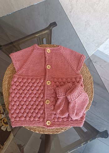Kız Çocuk Pembe Örgü Bohem Yelek
