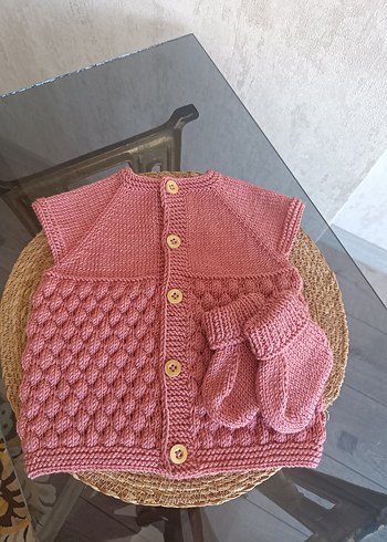 Diğer Kız Çocuk Pembe Örgü Bohem Yelek