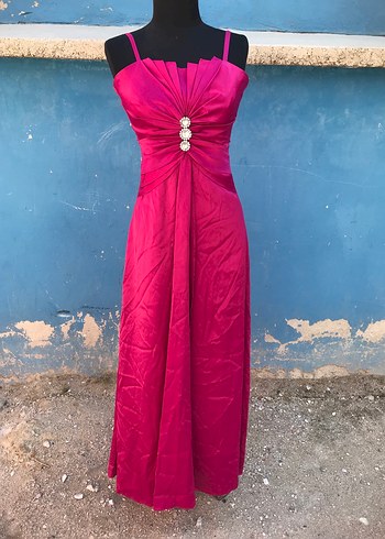 Fuşya Drapeli Uzun Abiye Elbise 36 beden - Görsel 6
