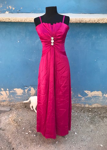 Fuşya Drapeli Uzun Abiye Elbise 36 beden - Görsel 2