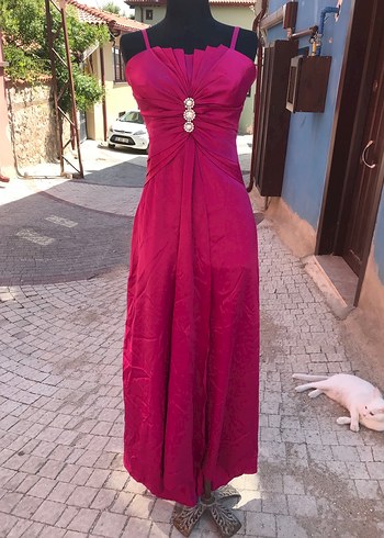 Fuşya Drapeli Uzun Abiye Elbise 36 beden - Görsel 3