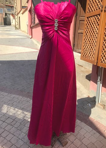 Fuşya Drapeli Uzun Abiye Elbise 36 beden - Görsel 8