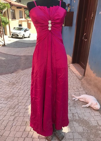 Fuşya Drapeli Uzun Abiye Elbise 36 beden - Görsel 7