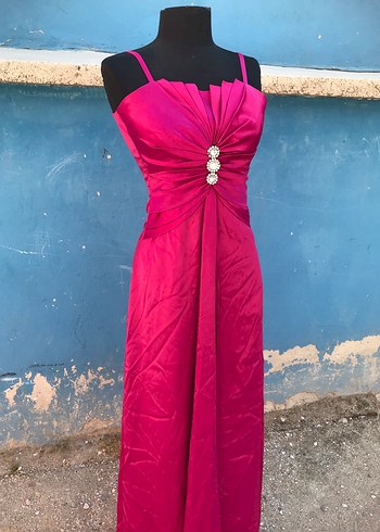 Fuşya Drapeli Uzun Abiye Elbise 36 beden - Görsel 4