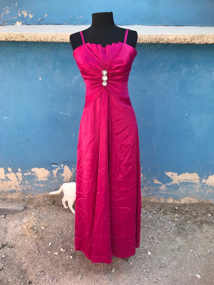 Fuşya Drapeli Uzun Abiye Elbise 36 beden - Görsel 2