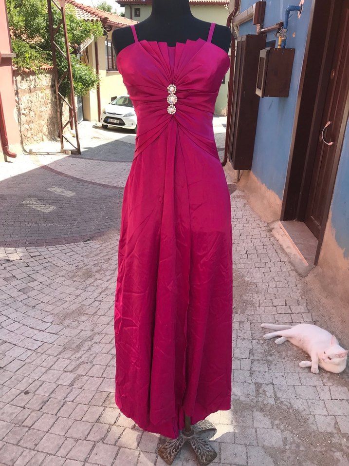 Fuşya Drapeli Uzun Abiye Elbise 36 beden - Görsel 3