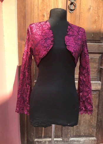 Fuşya Simli Güpür Uzun Kollu Kollu Bolero-M beden - Görsel 4