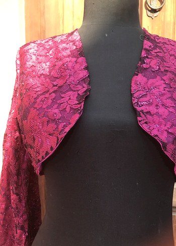 Fuşya Simli Güpür Uzun Kollu Kollu Bolero-M beden - Görsel 2