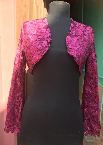 Fuşya Simli Güpür Uzun Kollu Kollu Bolero-M beden - Görsel 5