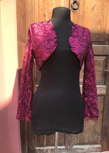 Fuşya Simli Güpür Uzun Kollu Kollu Bolero-M beden - Görsel 3