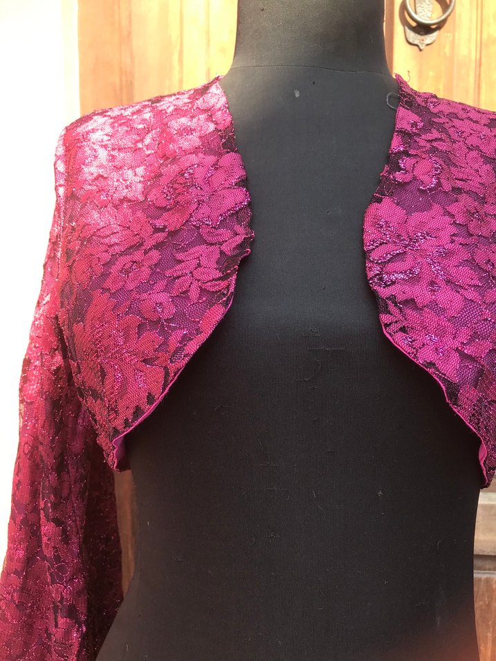 Fuşya Simli Güpür Uzun Kollu Kollu Bolero-M beden - Görsel 2