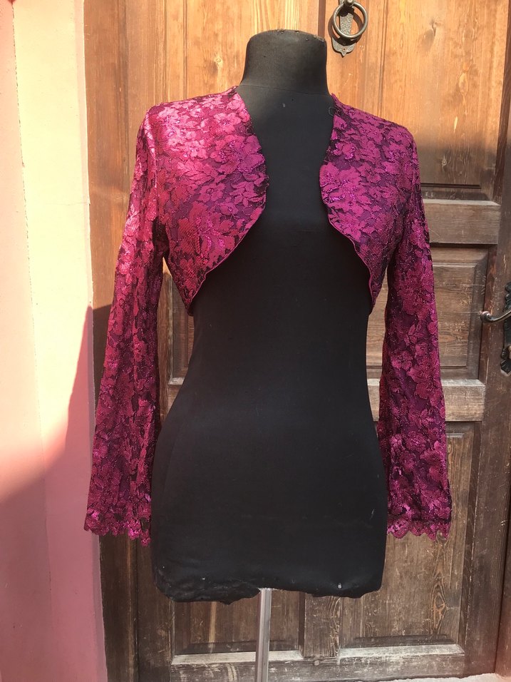 Fuşya Simli Güpür Uzun Kollu Kollu Bolero-M beden - Görsel 3