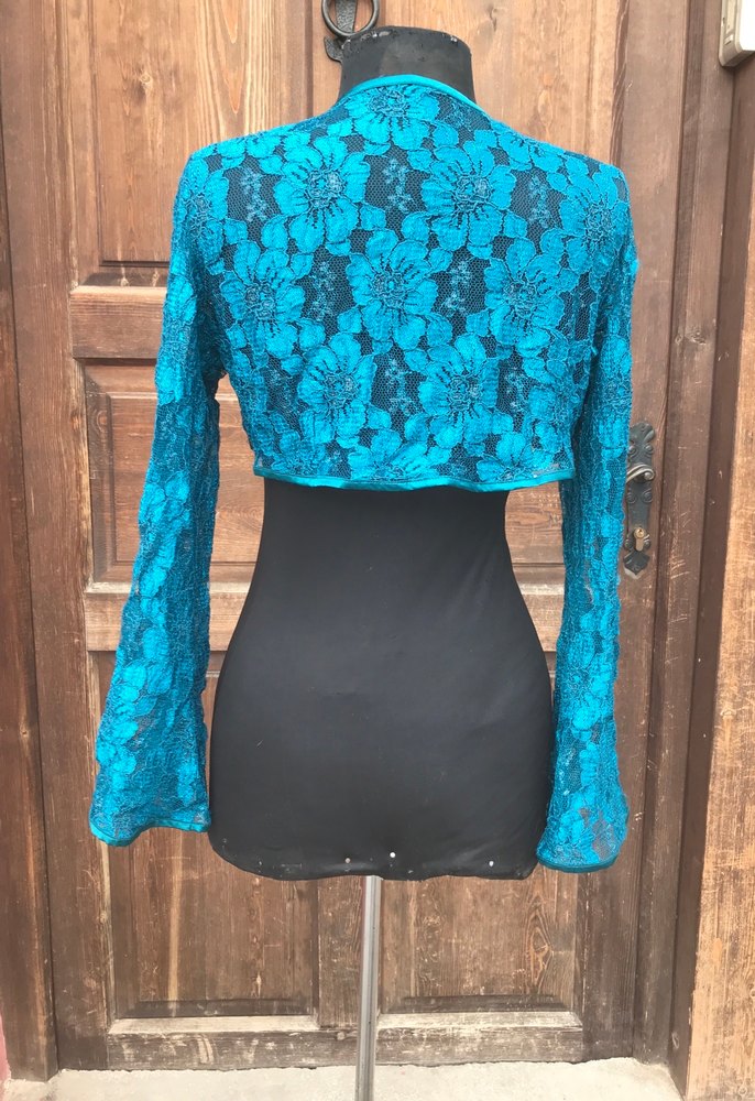 Kadın Turkuaz Dantel İşlemeli Bolero - Görsel 3
