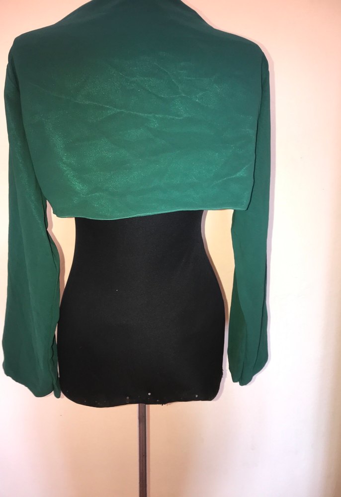 Uzun Kollu Yeşil Şifon Bolero - Görsel 4