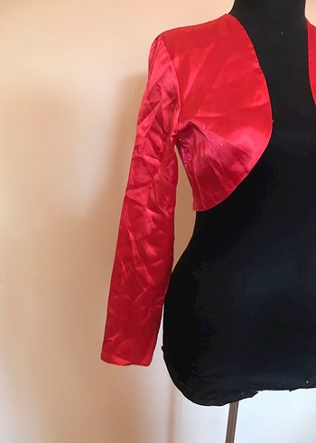 Kızlar için Parlak Kırmızı Uzun Kollu Bolero - Görsel 3