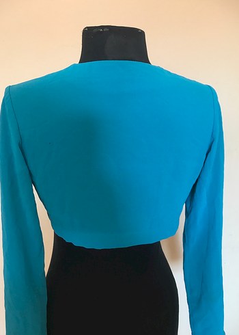 Turkuaz Uzun Kollu Şifon Bolero - Görsel 6